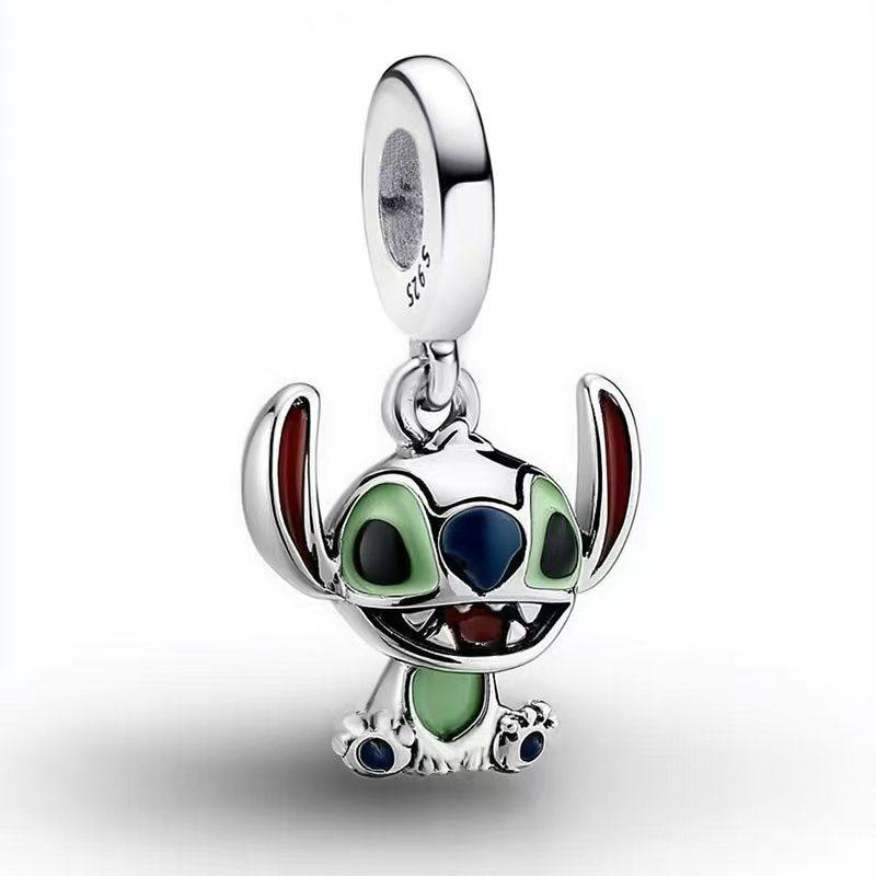 Disney Green Lilo & Stitch Dangle Charm Hallmarked S925 Sterling Silver