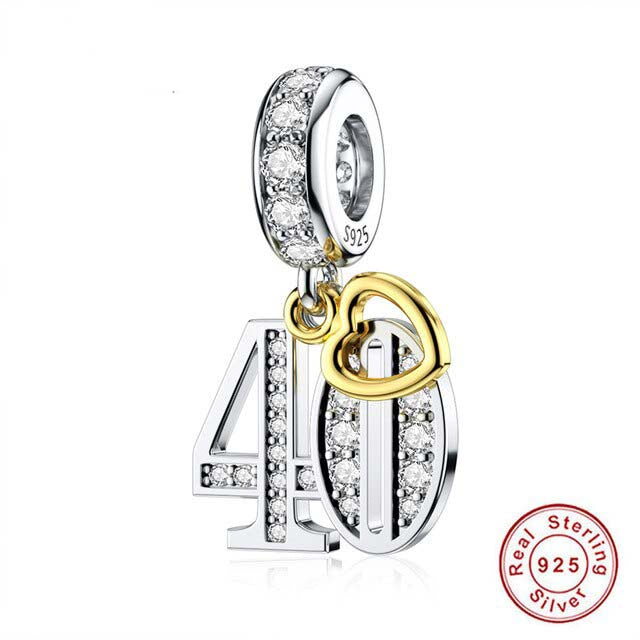 40th Birthday Gold Tag Dangle Charm Hallmarked S925 Sterling Silver