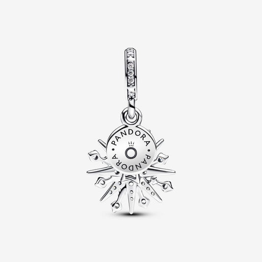 Sparkling Firework Double Dangle Christmas Charm Hallmarked S925 Sterling Silver