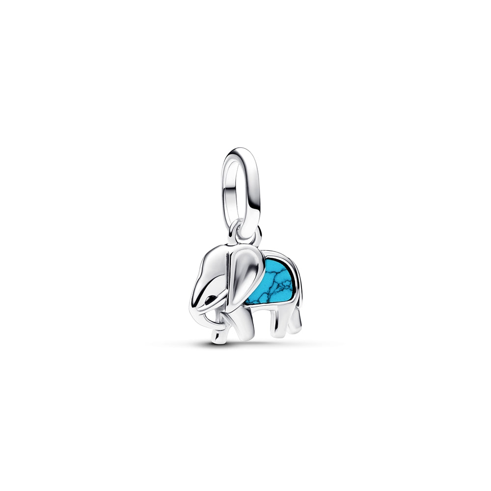Turquoise-coloured Elephant Mini Dangle Charm Hallmarked S925 Sterling Silver