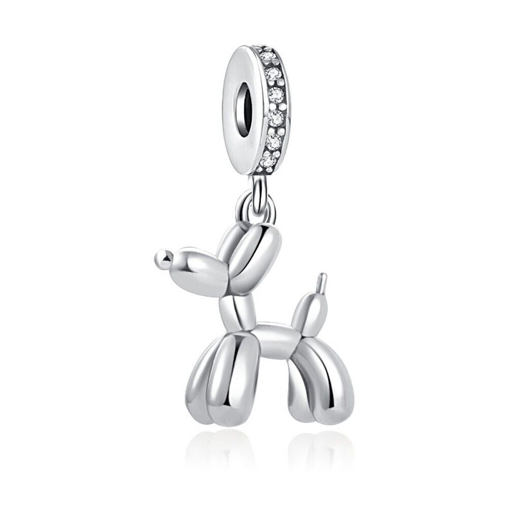 Balloon Dog Puppy Dangle Charm Hallmarked S925 Sterling Silver