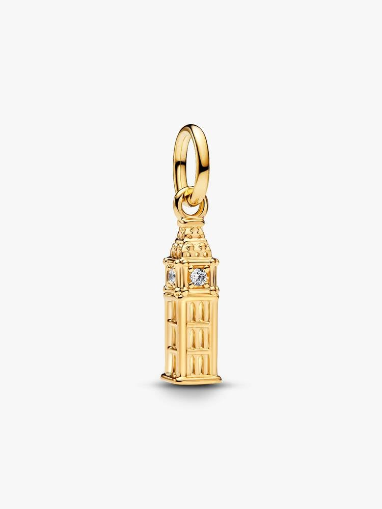 Gold Big Ben Dangle Charm Hallmarked S925 Sterling Silver For Bracelet