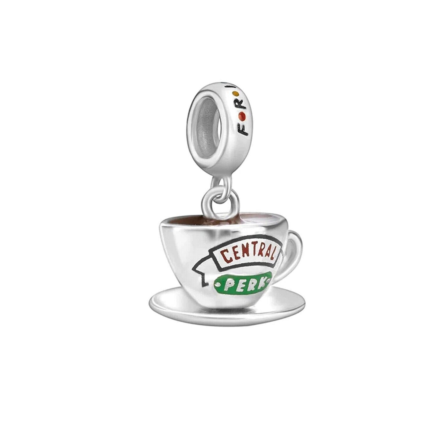 Coffee Cup Heart Dangle Charm – 925 Sterling Silver For Women's Bracelet