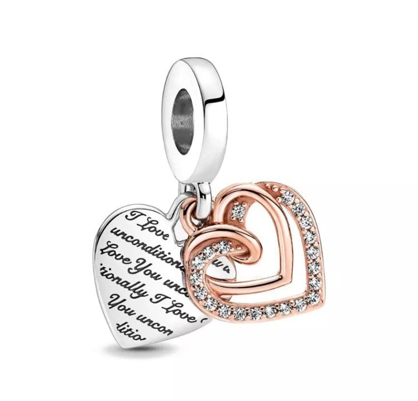 Entwined Hearts Double Dangle S925 Sterling Silver Charm