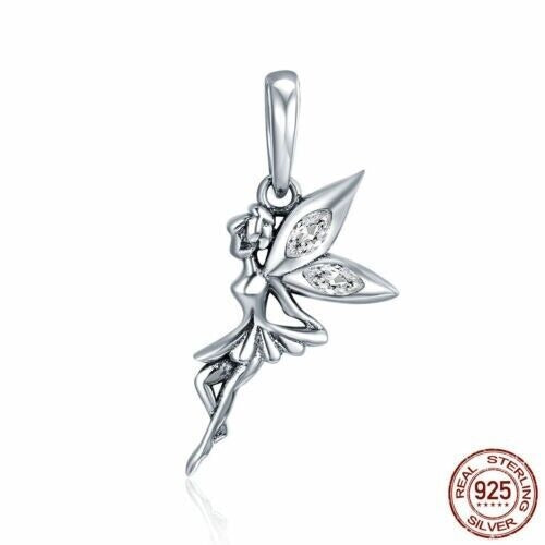 Fairy Pixie Angel Pendant Dangle Charm Hallmarked S925 Sterling Silver For Women's Bracelet