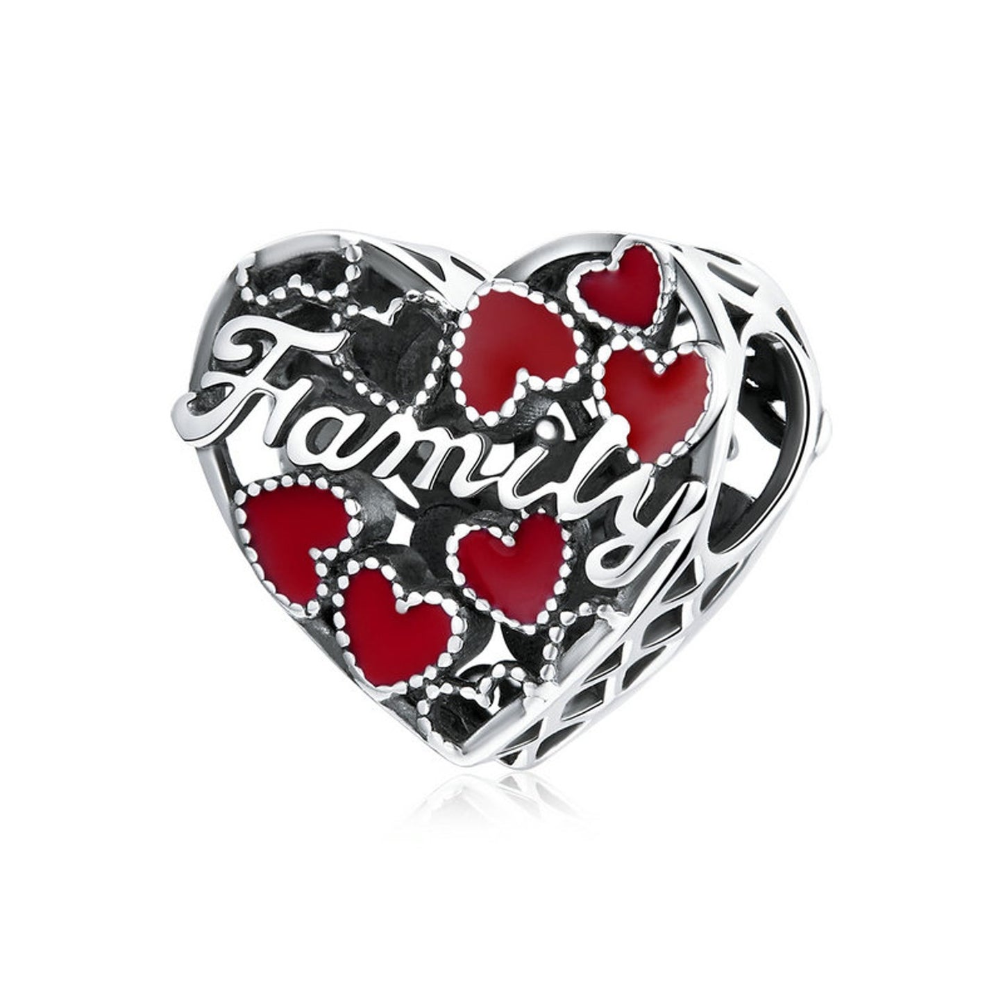 Family Rose Heart Bead Charm Hallmarked S925 Sterling Silver