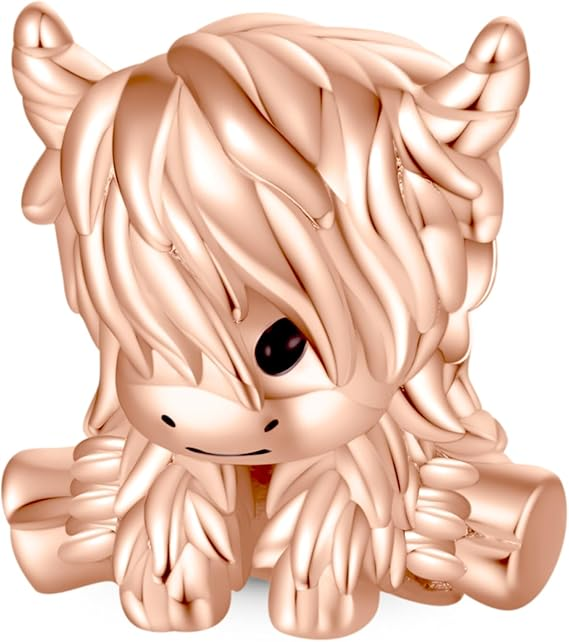 Rose Gold Scottish Highland Cow Charm Hallmarked S925 Sterling Silver