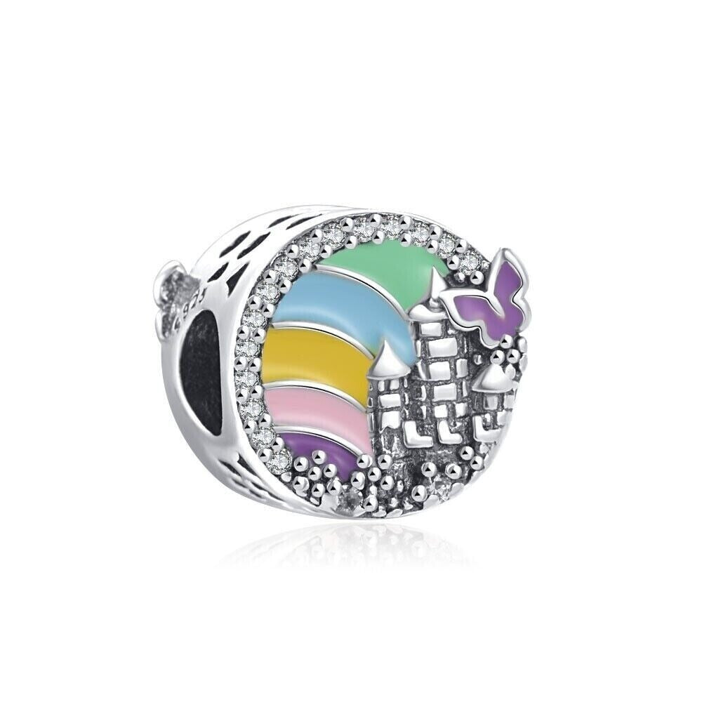 Stitched Rainbow Castle Bead Charm Hallmarked S925 Sterling Silver