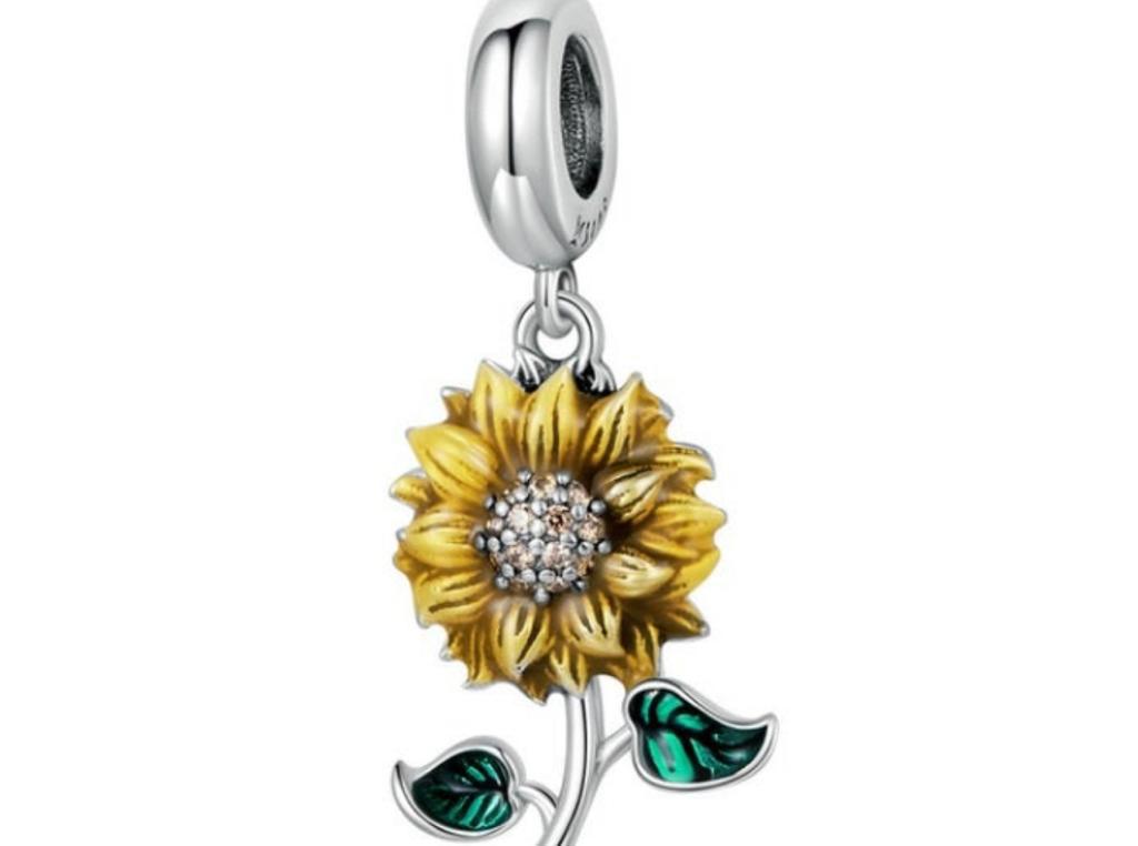 Sunflower Dangle Charm Hallmarked S925 Sterling Silver For Women's Bracelet