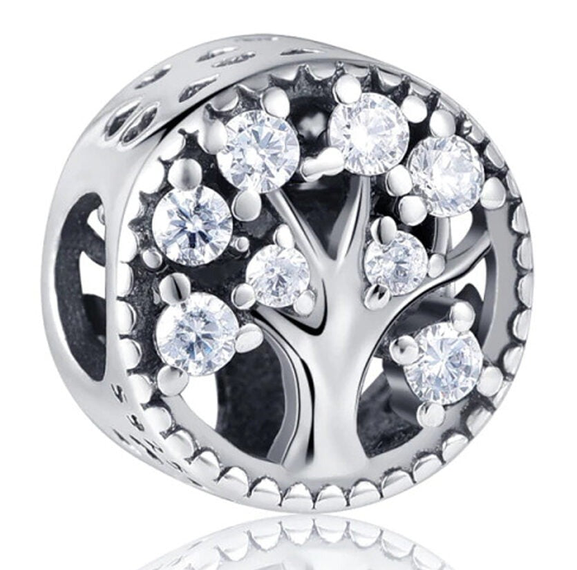 Tree Of Life Stones Bead Christmas Charm Hallmarked S925 Sterling Silver