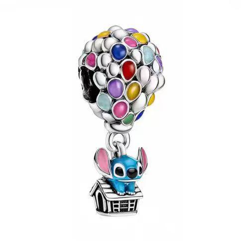 Disney Blue Lilo & Stitch House Rainbow Hot Air Balloon Bead Charm Hallmarked S925 Sterling Silver