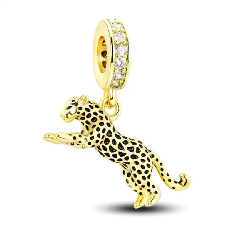 Cheetah-Leopard Dangle Charm Hallmarked S925 Sterling Silver