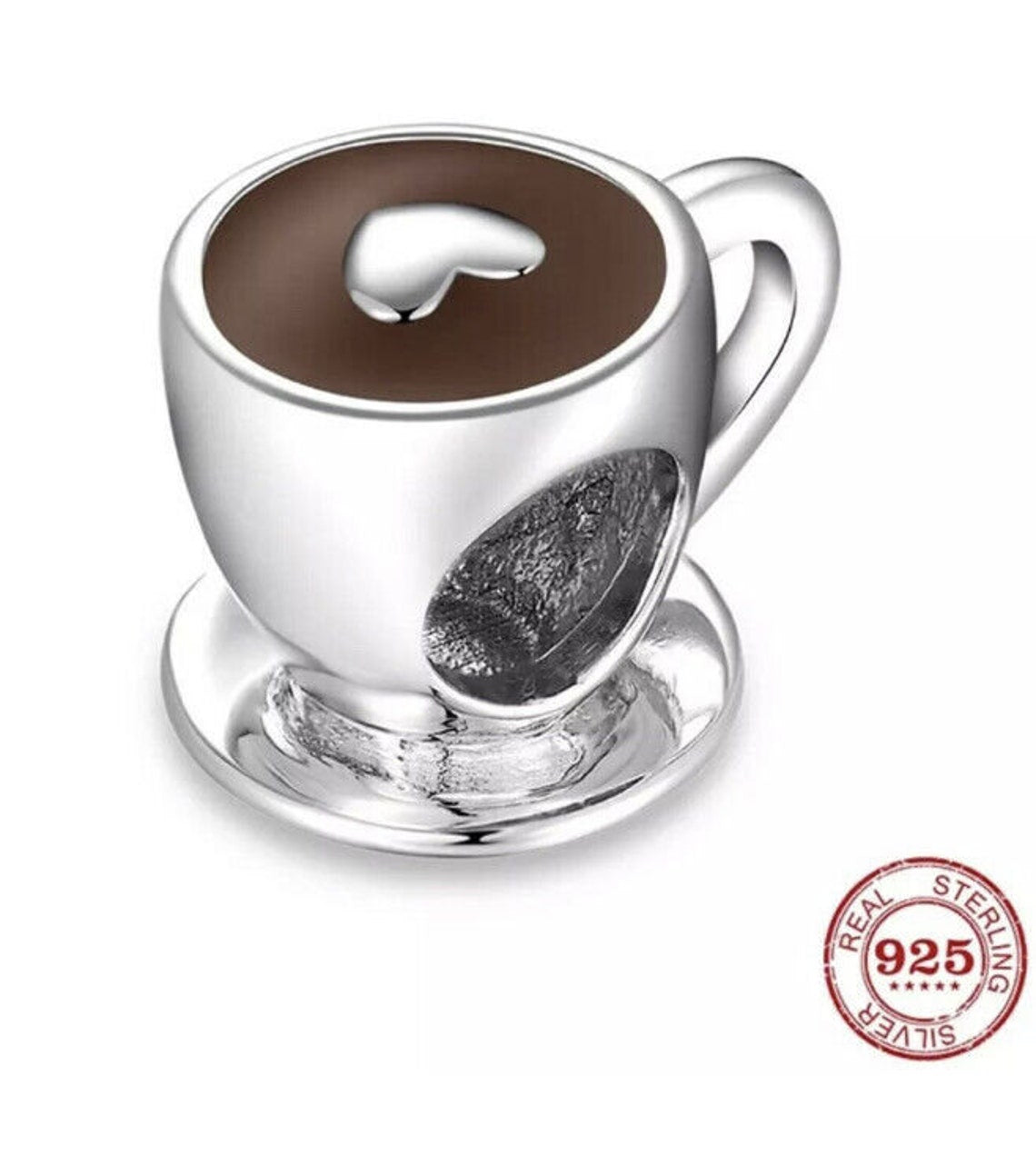 Coffee Cup Heart Bead Charm – 925 Sterling Silver For Women's Bracelet