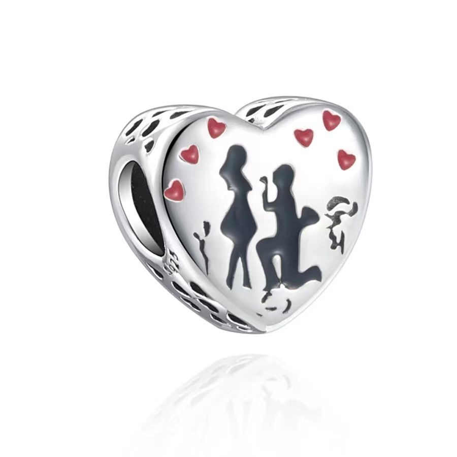Cute Couple Friends Bead Charm Hallmarked S925 Sterling Silver