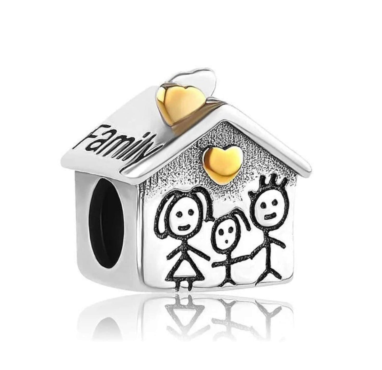 Family Home House Bead Charm Hallmarked S925 Sterling Silver