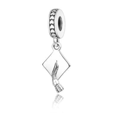 Graduation Cap Dangle Charm Hallmarked S925 Sterling Silver