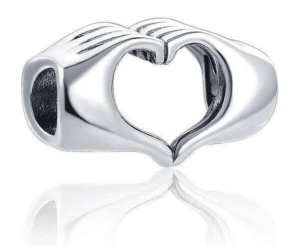 Love Heart Hands Bead Charm Hallmarked S925 Sterling Silver