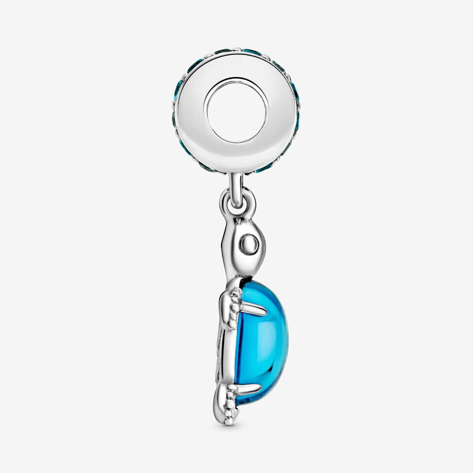 Blue Murano Turtle Dangle Charm Hallmarked S925 Sterling Silver
