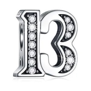 13th Birthday Bead Charm Hallmarked S925 Sterling Silver For Women's Bracelet