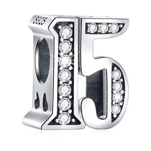 15th Birthday Bead Charm Hallmarked S925 Sterling Silver For Women's Bracelet