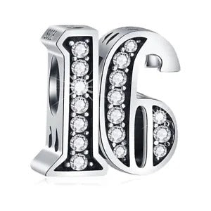 16th Birthday Bead Charm Hallmarked S925 Sterling Silver For Women's Bracelet