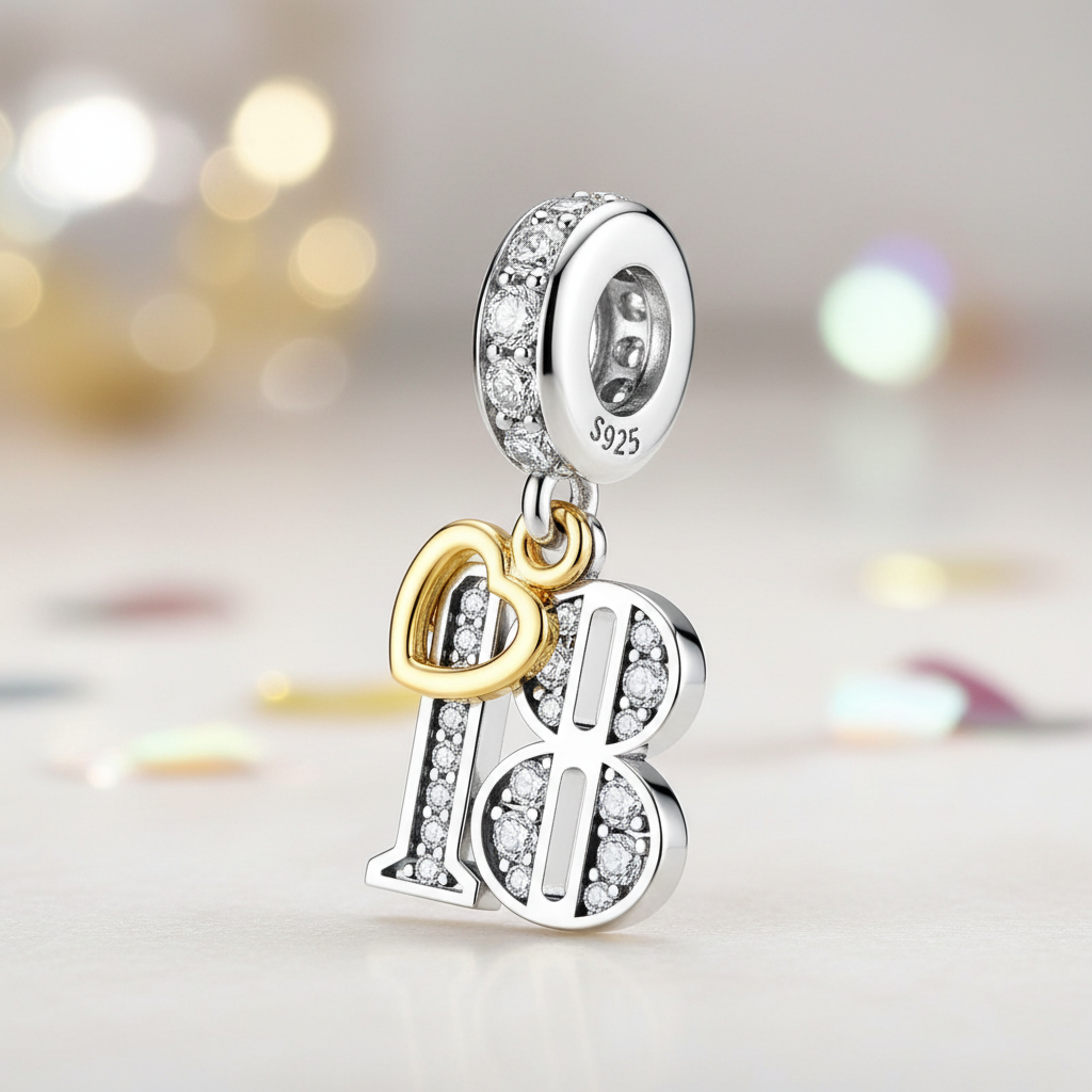 S925 13th,16th,18th,21st,30th,40th,50th,60th,70th Birthday Gold Tag Dangle Sterling Silver Charms