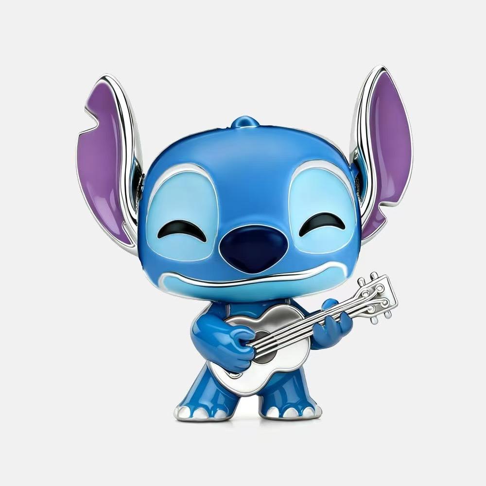 Disney Blue Stitch Guitar Bead Charm Hallmarked S925 Sterling Silver