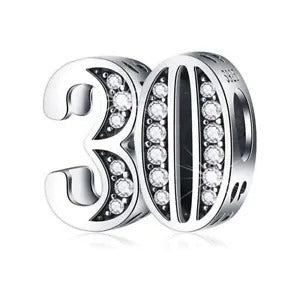 30th Birthday Bead Charm Hallmarked S925 Sterling Silver For Women's Bracelet