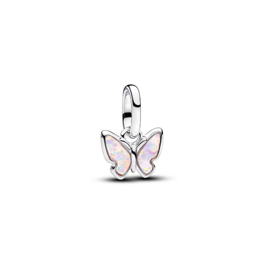 Heart Pink Butterfly Mini Dangle Charm Hallmarked S925 Sterling Silver