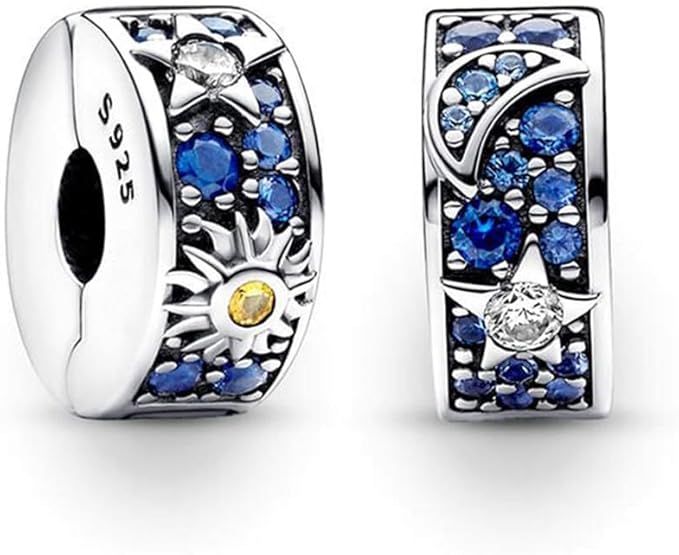 Celestial Sun, Star & Moon Clip Charm Hallmarked S925 Sterling Silver