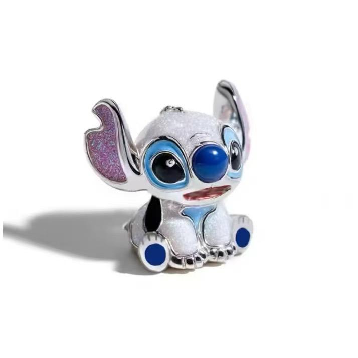 Disney Cute Stitch Glitter Lilo Charm Hallmarked S925 Sterling Silver