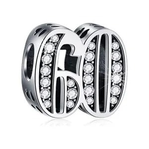 60th Birthday Bead Charm Hallmarked S925 Sterling Silver For Women's Bracelet