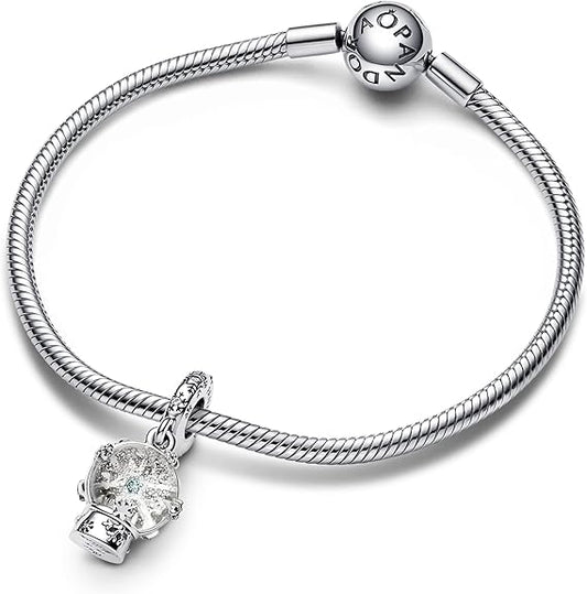 Snowflake Snow globe Dangle Charm Hallmarked S925 Sterling Silver