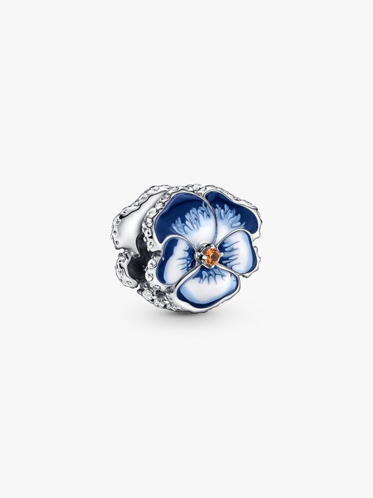 Blue Pansy Flower Charm Hallmarked S925 Sterling Silver