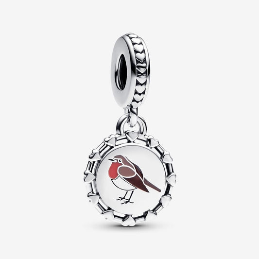 Engravable Robin Bird Dangle Charm Hallmarked S925 Sterling Silver