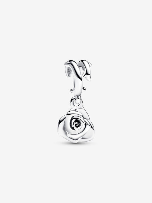 Rose in Bloom Dangle Charm Hallmarked S925 Sterling Silver