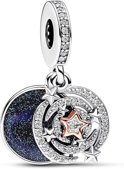 Two-tone Shooting Star Double Dangle Charm Hallmarked S925 Sterling Silver
