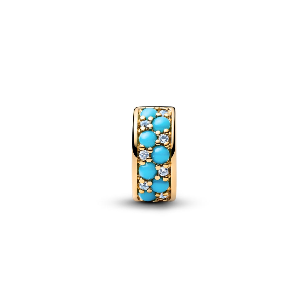 Aqua Gold Blue Clip Charm Hallmarked S925 Sterling Silver