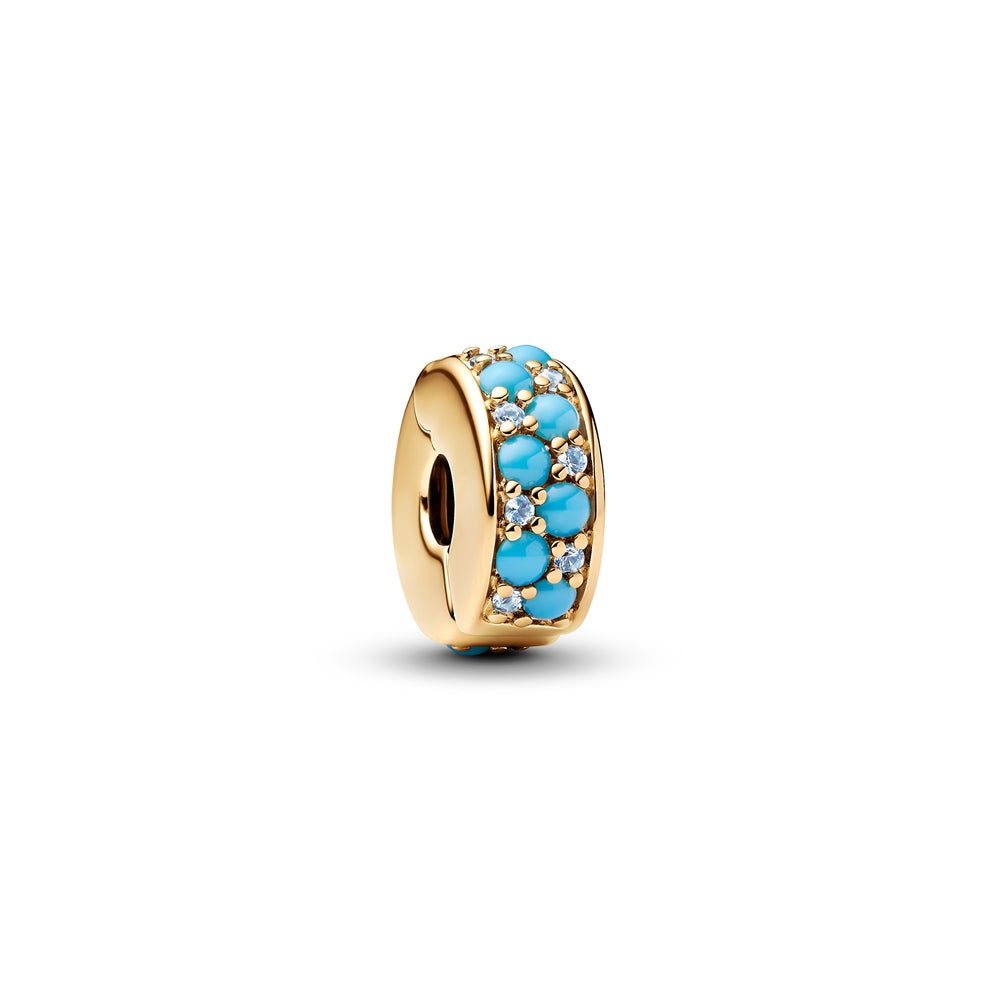 Aqua Gold Blue Clip Charm Hallmarked S925 Sterling Silver