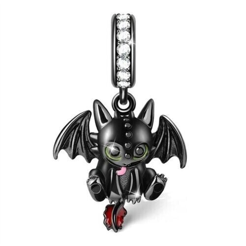 Black Dragon Dangle Charm Hallmarked S925 Sterling Silver