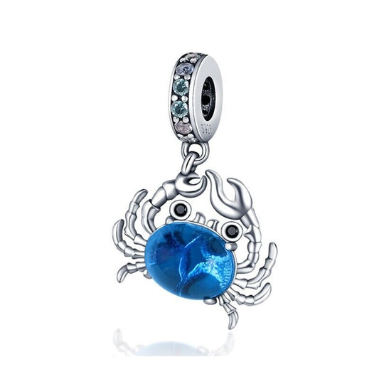 Blue Crab Dangle Charm Hallmarked S925 Sterling Silver