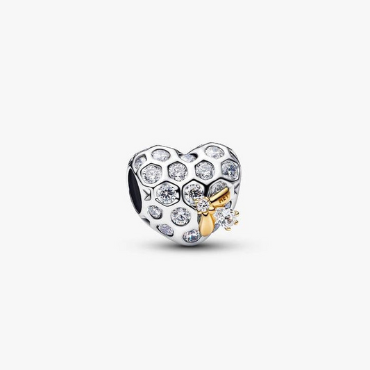Bridgerton Honeycomb & Bee Heart Bead Charm Hallmarked S925 Sterling Silver For Women's Bracelet