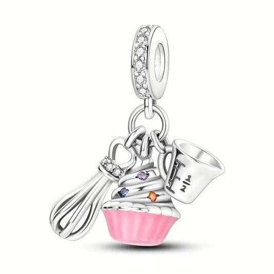 Cake Baking Cup Cake Bakers Dangle Charm – 925 Sterling Silver For Women's Bracelet