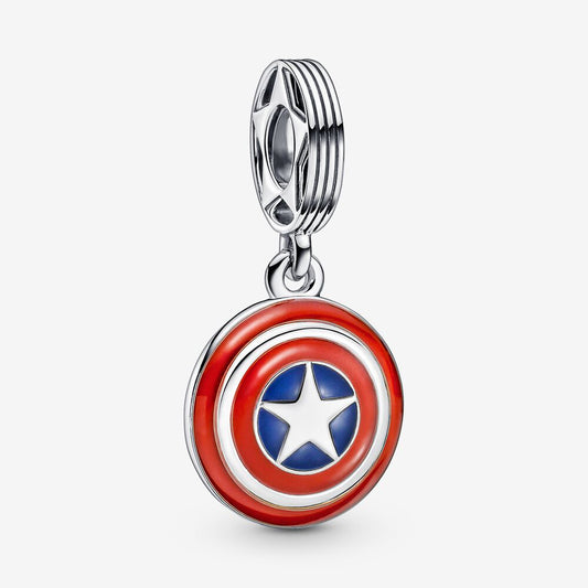 Marvel The Avengers Captain America Shield Dangle Charm Hallmarked S925 Sterling Silver