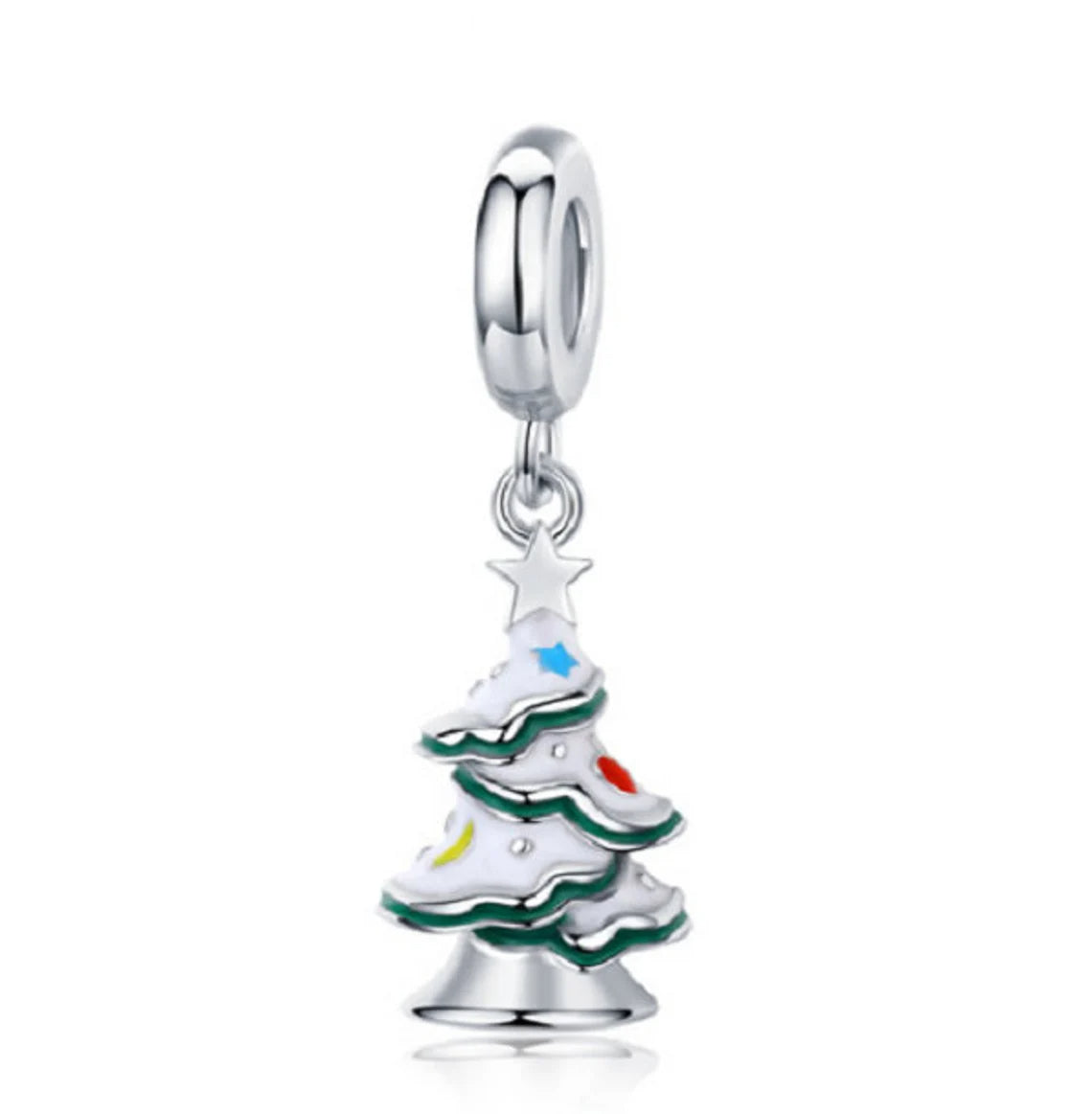 Christmas Tree with Snow Pendant Dangle Charm Hallmarked S925 Sterling Silver