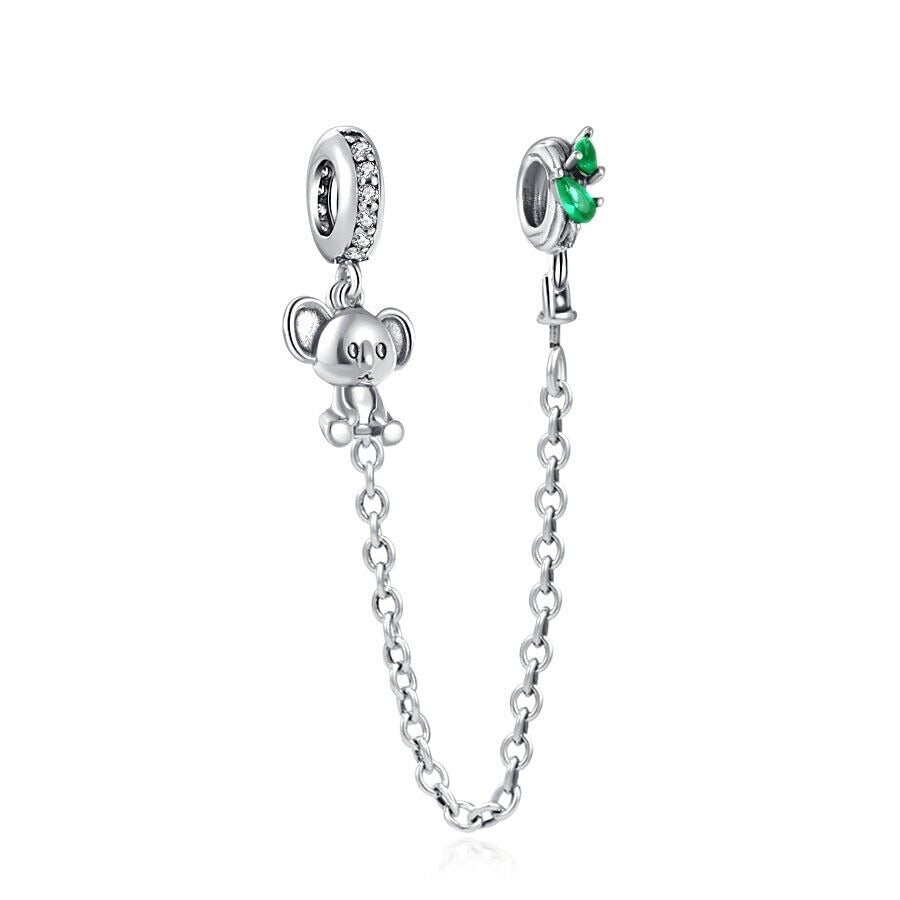 Cute Koala Safety Chain Charm Hallmarked S925 Sterling Silver