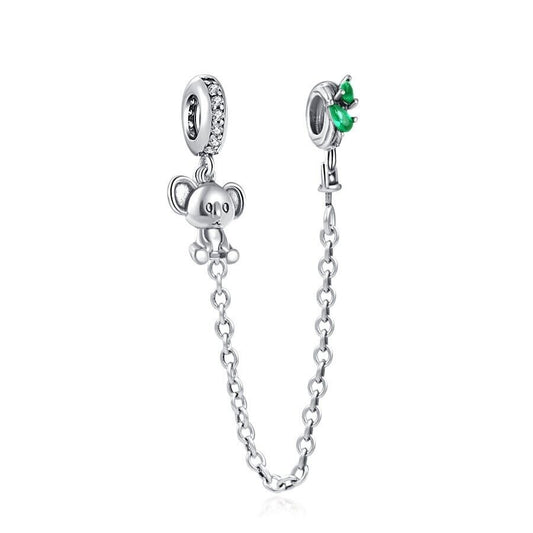 Cute Koala Safety Chain Charm Hallmarked S925 Sterling Silver