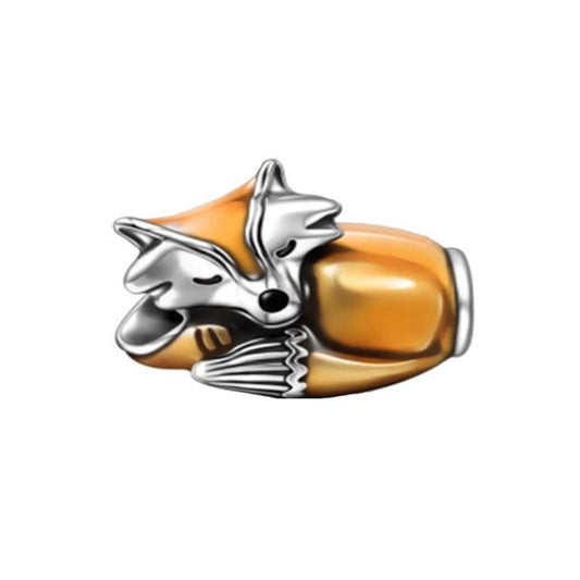Cute Sleeping Fox Bead Charm Hallmarked S925 Sterling Silver
