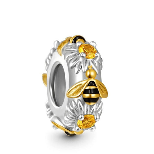 Dancing Honey Bees Stopper Bead Charm Hallmarked S925 Sterling Silver For Women's Bracelet