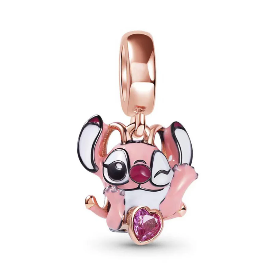 Disney Lilo & Stitch Angel Dangle Charm Hallmarked S925 Sterling Silver